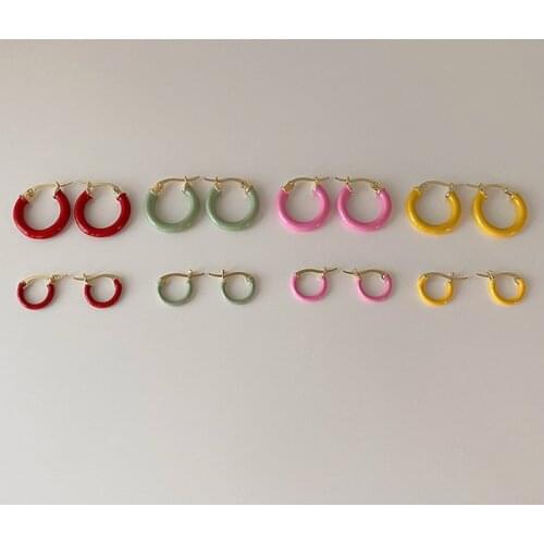 VSnow Vintage Multicolor Enamel Circle Metallic Hoop Earring for Women Femme Minimalist Summer Hollow Out Party Earring Jewelry