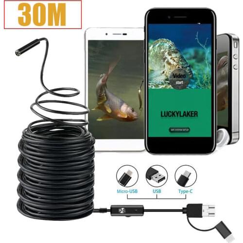 30M HD fish hunting surveillance camera Wire connection IP68 waterproof endoscope 8LED Fish finder fishing tool for smart phones