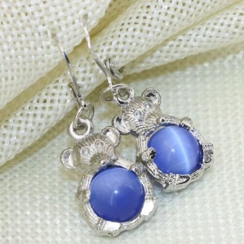 High grade long dangle earrings for women silver-color blue cat eyes beads mouse 23*15mm drop earring gifts jewelry B2666