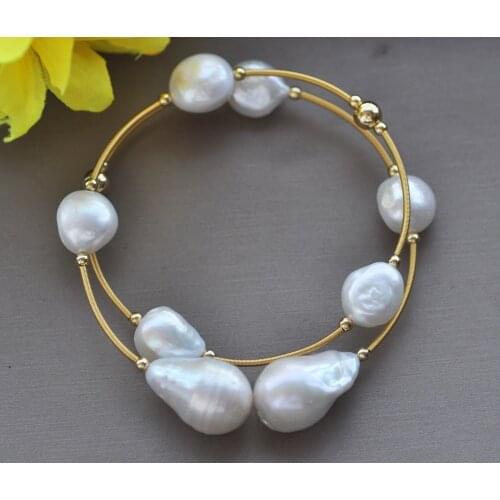Z11063 22mm White Drop Reborn KESHI Baroque Pearl Tie-Wire Spring Bracelet