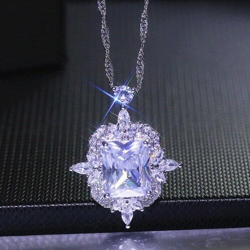 Princess Chic Crystal Zircon Diamonds Gemstones Pendant Necklaces for Women Pt950 White Gold Silver Color Choker Jewelry Gifts