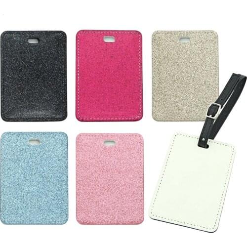 10pcs/lot Blank Sublimation Bling baggage tags Holder for Hot transfer Printing Leather Blank consumables DIY Print