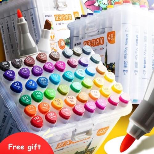 12/24/36/48/60/80 Alcohol Based Oiled Double Headed Dual-tip Brush Marker Pen Set Drawing Painting Sketch Art Marker Stationery