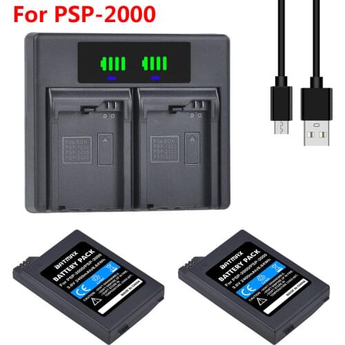 2Pcs 2400mAh PSP2000 Battery + LED Fast Charger for Sony PSP2000 PSP3000 PSP 2000 3000 PSP S110 Gamepads