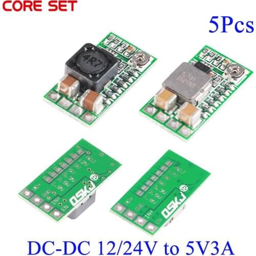 5pcs Mini DC-DC 12/24V to 5V3A Step Down Module Power Supply Module Converter 97.5% Adjustable Efficiency Output Voltage