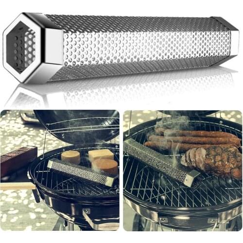 Barbecue Stainless Steel Perforated Mesh Smoker Pellet Tube Pipe Outdoor Cooking BBQ Grill Smoke Filter Bacon Bube Tool 12 Inch4