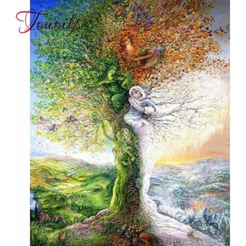 Bricolage diamant broderie paysage arbres point de croix diamant peinture fleur mosaïque couture modèles ronde strass décor à la