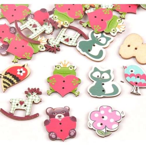 25pcs 2 Holes Mixed Animal Pattern Wooden Buttons DIY Crafts For Scrapbooking Handmade Home Decor Sewing Accessories m1684