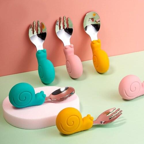 Baby Silicone Spoon Baby Training Fork Spoon Sets Cartoon Baby Tableware Gadgets Dessert Spoon for Children Baby Feeding Tools