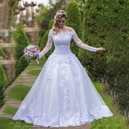 Elegant Lace Long Sleeves Wedding Dresses Appliques Lace New Bridal Gowns Ball Gowns robes de mariee robe de mariages