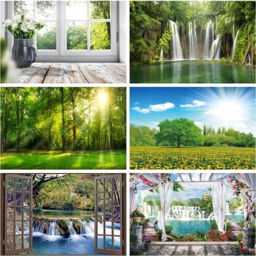 Yeele Spring Summer Flowers Window Curtain Natural Scenery Wooden Board Background Photography Backdrops For Photo Studio