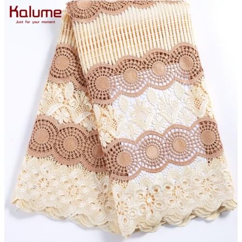 Kalume 2021 Latest African Guipure Cord Lace Fabric Embroidery Nigerian Water Soluble Cord Lace Fabric Stones For Dress F2233