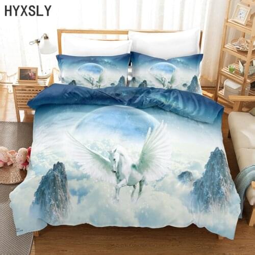 Galaxy Unicorn Cartoon Printed Bedding Set Kids Girls Duvet Cover 2/3 Pieces Sparkly Design Bedspread Single Double Queen Size