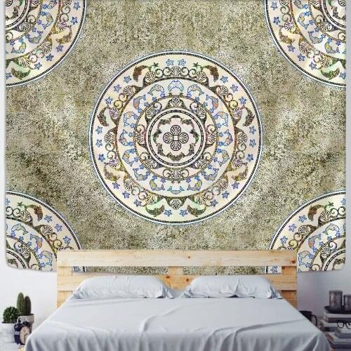 Round Mandala Tapestry Wall Hanging Bohemian Simple Retro Mysterious Polyester Printed Tablecloth Bedroom Decor