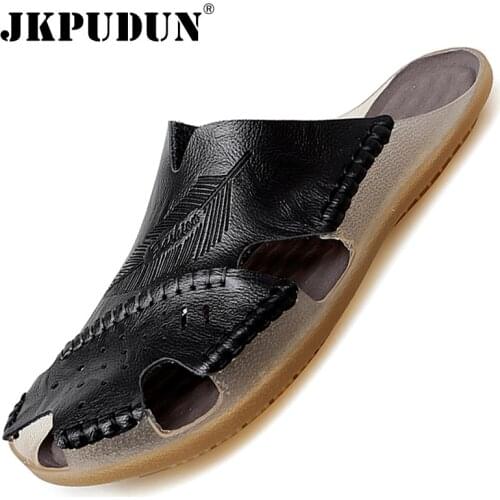 Summer Men Sandals Leather Fashion Mens Slippers Designer Handmade Beach Sandals Daily Walking Male Casual Shoes Zapatos Hombre