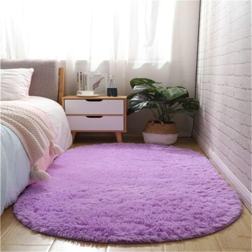 Cute Oval Bedside Mat Home Thickened Hairy Childrens Room Crawling Living Room Bedroom Full Of Coffee Table Tatami Pink Carpet
