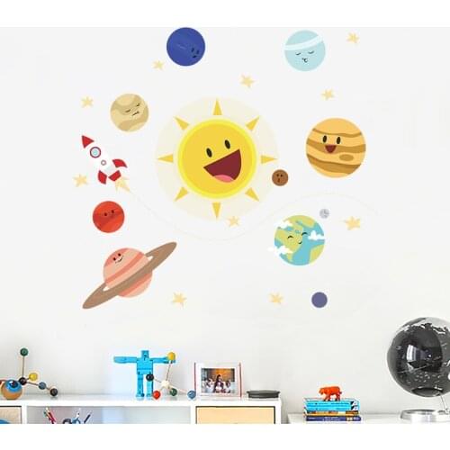 Cartoon Solar system Planet wall sticker kids child room background Bedroom for home decoration art wallpaper Removable stickers
