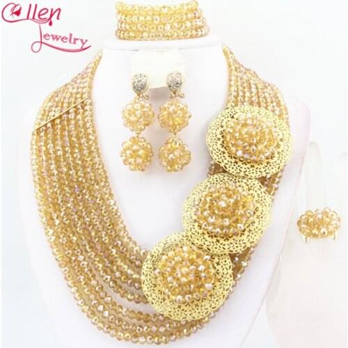 Indian African Beads Jewelry Set nigerian wedding bridal Crystal Beads Necklace jewelry Set African style Jewelry Set W7081