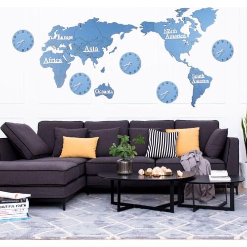 DIY World Map Wall Clock Creative Nordic Living Room 3d Large Size Solid Wood Wall Decoration Wall Stickers Clock Wall Clock