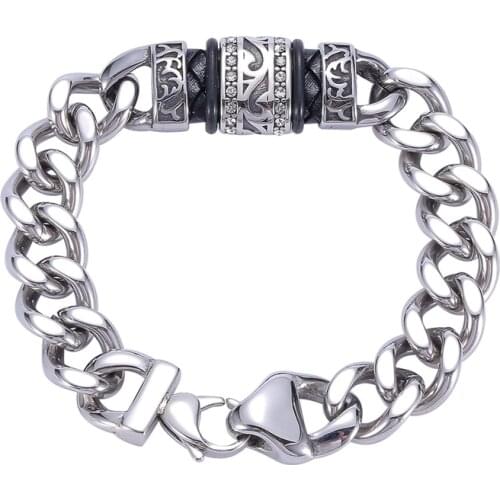 New Trendy Bracelet For Men Curb Cuban Link Chain Stainless Steel Mens Bracelets Chains Jewelry GS0138