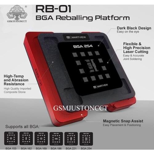 RB-01 Reballing Stencil Tin Net Full Set for EMMC/EMCP/UFS BGA153/162/169/186/221/254 With Fixed Plate and Holder