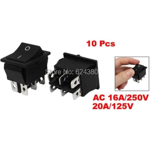 Snap in Boat Rocker Switch DPDT ON-ON Two 2 Position 2P2T DT2T 2PDT 6 Pin 6P 16A/250V 20A/125V AC Discount x 10 Pcs / Lot