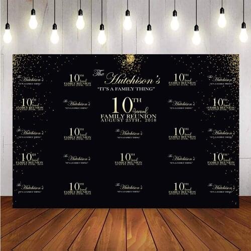 Family reunion party backdrop 10th birthday theme background for photo studio black glitter reunion party decoration supplies