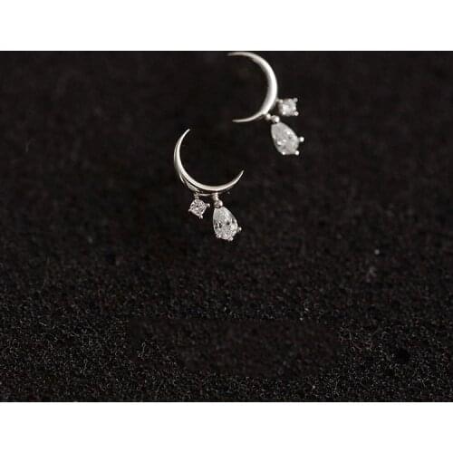 Minimalist Small Moon Crystal Stone Stud Earrings Female Water Drop Zircon Earrings 925 Sterling Silver Gold Earrings For Women