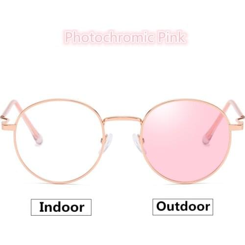 SPH -0~-6.0 Round Finished Myopia Sun Glasses Fashion Myopia Frame Degrees Outdoor Photochromic Pink Prescription Sunglasses