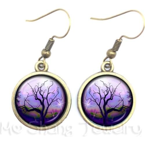 Dusk Tree of Life Earrings Glass Cabochon Jewelry Accessories For Women Creative Gift For Friends