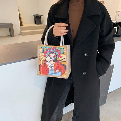 Women Simple Flamingo Printed Ethnic Retro Canvas Shoulder Bag Chinese Trend Shopping Bag Handbags Solid Color Crossbody Bag