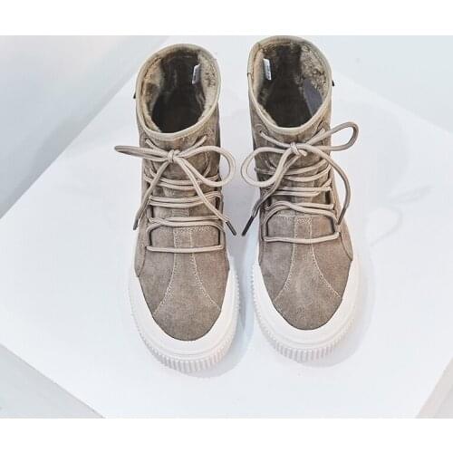 Ankle Boots Women Trendy Shoes Womens Boots Winter Warmth Flat Bottom Lace-up Leisure Shoes Woman Warm Sole Height 3.5 cm