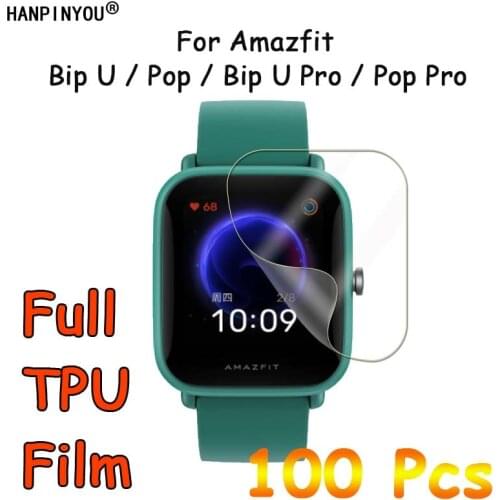 100 Pcs For Xiaomi Huami Amazfit Bip U / Pop Pro Smart Watch Full Cover Clear Soft TPU Film Screen Protector- Not Tempered Glass