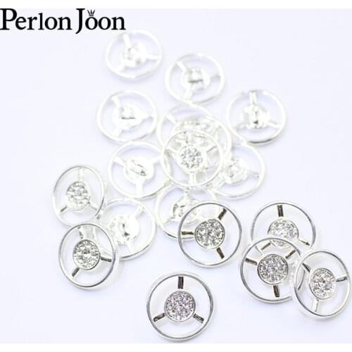 20pcs 18mm Silver round wheel hollow rhinestone metal buttons for womens dresses, coats and clothing accessories NK087