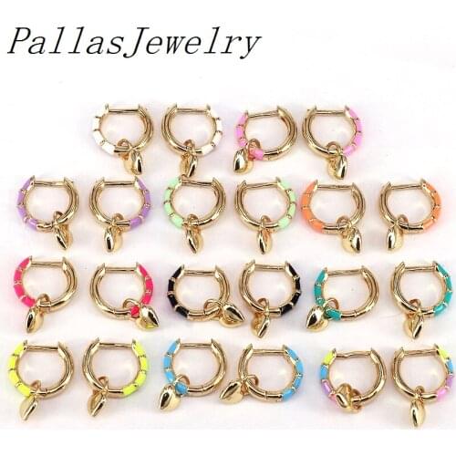 5Pairs 2021 Trendy mini heart hanging neon color brass enamel Rainbow hoop jewelry earrings for women