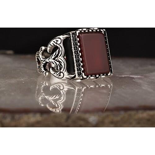 925 Sterling Silver Ring with Natural Square Tiger Eye or Agate or Onyx Stone Silver Women Ring Silver Men Ring Gifts for Him