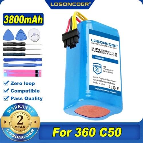 100% Original LOSONCOER NEW 3800mAh Battery For 360 C50 Robot Vacuum Cleaner Battery