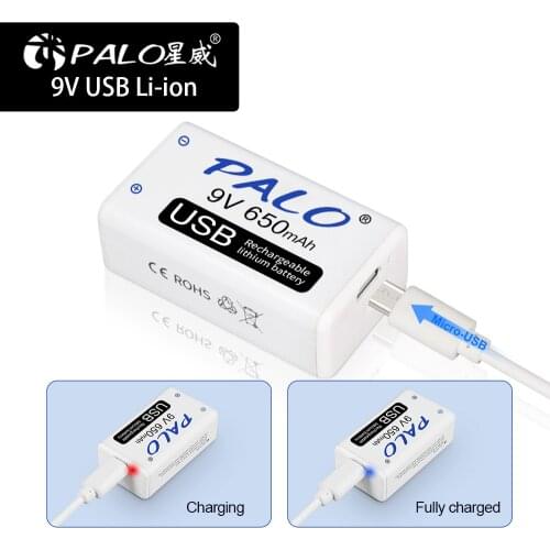 PALO Rechargeable battery 650mah micro 9V USB battery lithium Batteries for RC Helicopter Model wireless Microphone multimeter