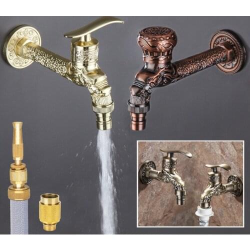 Free Shipping Carved Wall Mount Garden Faucet Lengthen Brass Decorative Outdoor Bibcock Tap Watering Fitting Faucet Adapter
