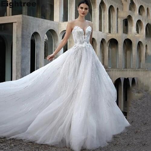 Eightree Sparkly Wedding Dresses Sweetheart Lace Appliques Beach A-Line Wedding Gown Backless Bride Dress Vestidos De Novia