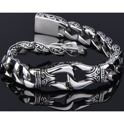 Fashion New Stainless Steel Charm Cuban Chain Bracelet Men Vintage Totem Mens Bracelets Coolest Male Jewelry Jewellery Armband