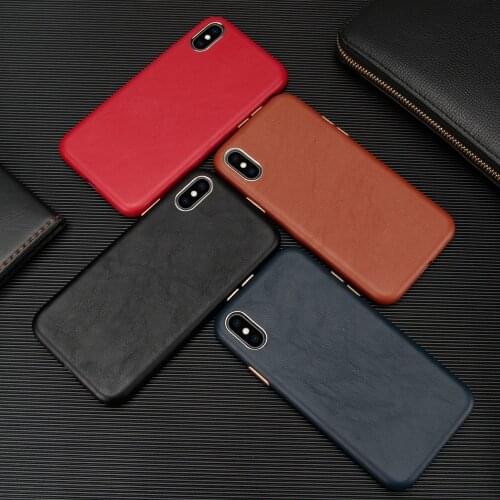 Luxury Business Genuine Leather Phone Case For iPhone 7 8 Plus X XS Max XR 11 12 Pro Max Case Metal Button Ultra Thin Back Cover