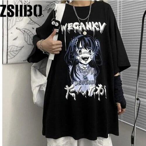 T-shirt Summer Cotton Tshirt Grunge Tee Top Punk Pastel Goth Clothing Anime Clothes vintage punk Gothic Print Women Harajuku