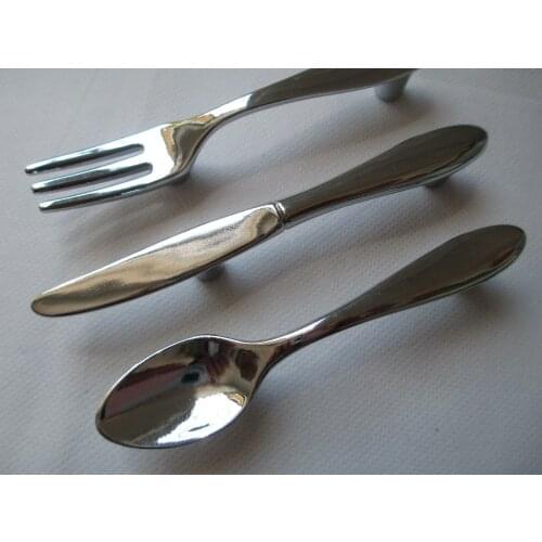 Fixmee Hot ! New 3pcs Creative Spoon Knife Fork Kitchen Cabinet Lockers Closet Drawer Handle Handles Pulls Knob 76mm Home