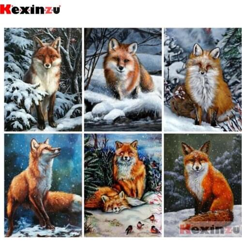 KEXINZU Full Square Diamond Embroidery Fox 5D DIY Diamond Painting Winter Animal Cross Stitch Snow Home Decorations