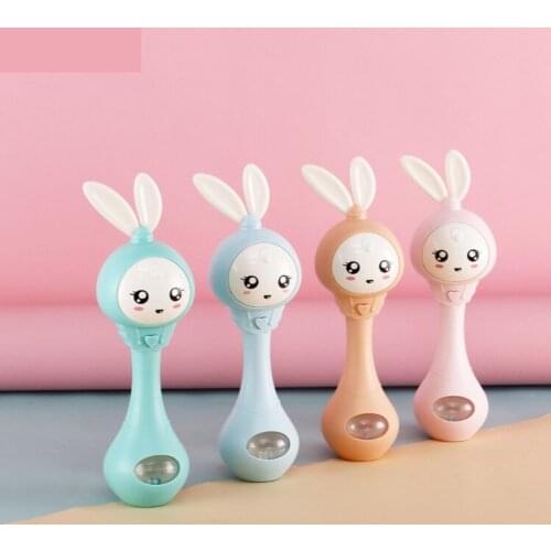 Rabbit Hand Bell Lights Hand Bell Music Rhythm Stick Toys 0-1 Year Old Newborn Teether Baby Early Education Educational Toys