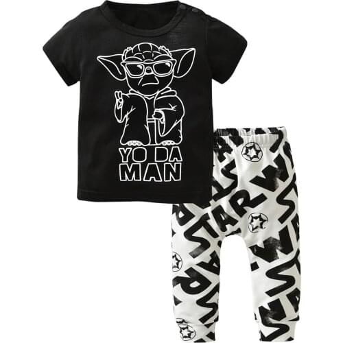 Newborn Infant Baby Boy Clothes Set Cotton Short Sleeve Cartoon Print T-shirt and Casual Pants Summer Clothing Outfits