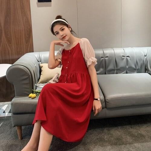 Summer Korean Fashion Maternity Nursing Long Dress Elegant Sweet Breastfeeding Clohtes Lacation Pregnancy Feeding Dress