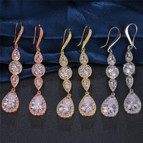 Fashion Long Water Drop Gold Color Female Earrings Wedding Gifts For Guests Vintage Zircon Stud Earring Trendy Women Jewelry New