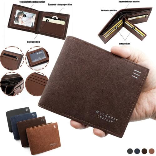 Men Small Money Purses Leather Business Foldable Wallets Top Billfold Slim Cowhide Credit Card Holder Inserts Coin Bag Zipper